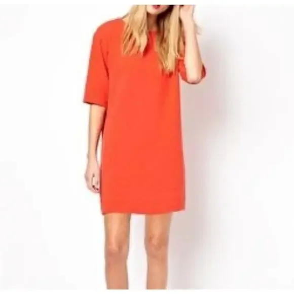 Blaque Label Shift Dress Bright Orange Medium Roll Tab Sleeves - Picture 1 of 13